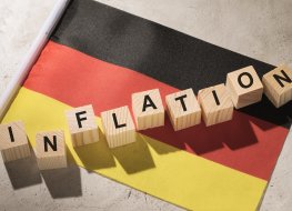 Germany flag and wooden cubes with text, concept on the theme of inflation in the country