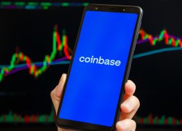 Illustration of Coinbase (COIN) logo on a phone display.