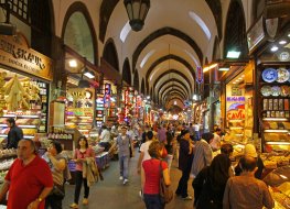 People shopping at a market in Istanbul