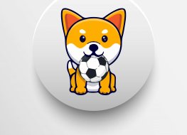 A cartoon shiba inu dog holds a football in its mouth