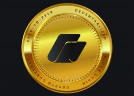 Representation of a golden unilend token on black background