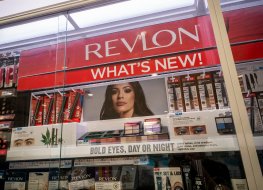 A selection of Revlon beauty products in a drugstore in New York.