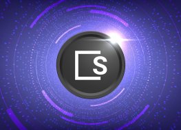 SKALE’s black logo on a purple background