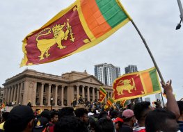 Anti-Government protesters gathering stage a protest in Colombo against the government of Sri Lanka