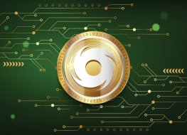 Tornado Cash (TORN) Crypto metallic coin virtual currency token on futuristic technology vector background illustration
