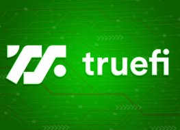 The TrueFi name and logo appear in white on a green background