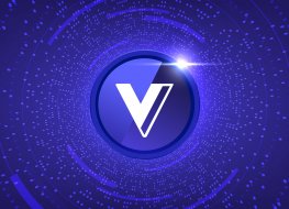 Voyager Token (VGX) icon on modern blue color background.