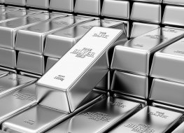 Bank reserve silver bars stacked in rows 