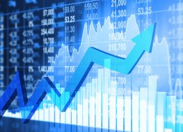 Stocks chart Image of stocks chart with a blue arrow going up across graphs