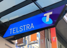 Telstra store sign. Telstra is the largest telecommunications and media company in Australia.