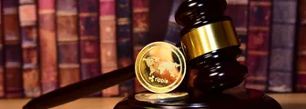 The XRP coin on a gavel