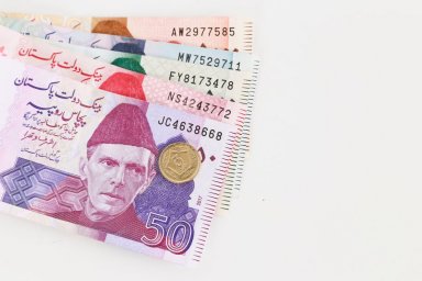 A picture of several Pakistani rupees