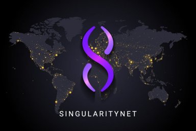 SingularityNET logo on world map background