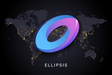 Ellipsis logo on world map background.