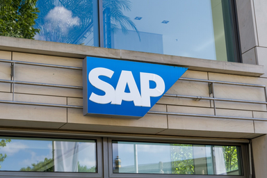 SAP logo displayed on the exterior of a modern office building