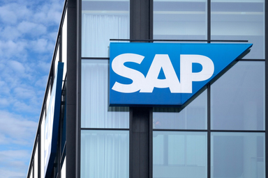 SAP logo displayed on the exterior of a modern office building