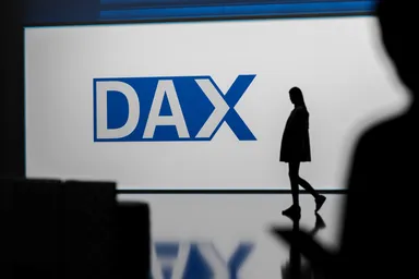 A large screen displaying the DAX index logo