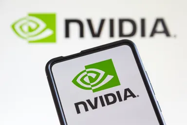 NVIDIA logo displayed on a smartphone screen with a blurred NVIDIA logo in the background