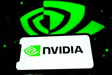 NVIDIA logo displayed on a smartphone screen with a glowing green NVIDIA background