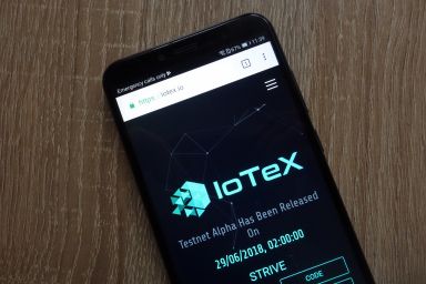 KONSKIE, POLAND - JULY 14, 2018: IoTeX (IOTX) cryptocurrency website displayed on a modern smartphone