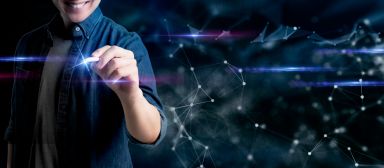 Man interacting with the metaverse (concept image)