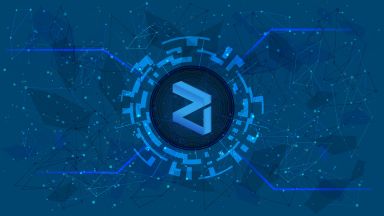 Zilliqa (ZIL) token symbol on polygonal blue background