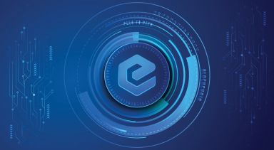 The Ecash logo on a blue background