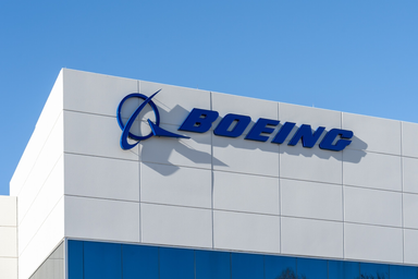 Boeing company logo displayed on the exterior of a corporate building