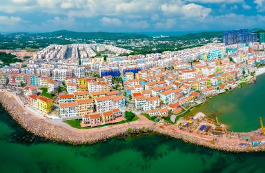 View of Lycee Yersin School with many houses in Dalat, Vietnam.