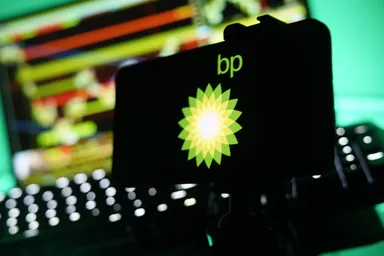 BP logo displayed on a screen.