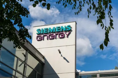 Siemens Energy logo on a building facade