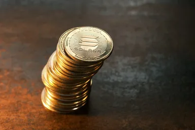 Stack of Solana cryptocurrency coins