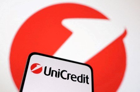 A file photo of Unicredit Bank logo seen in this illustration taken March 12, 2023.