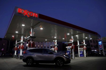 A file photo of cars seen at an Exxon gas station in Brooklyn, New York City, U.S., November 23, 2021. 