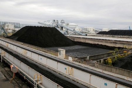 Coal piles are seen at JERA's Hekinan thermal power station in Hekinan, central Japan October 18, 2021.