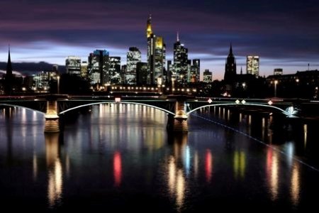 A file photo of the skyline with its financial district photographed during sunset as the spread of the coronavirus disease (COVID-19) continues in Frankfurt, Germany, October 26, 2020, A file photo of the skyline with its financial district photographed during sunset as the spread of the coronavirus disease (COVID-19) continues in Frankfurt, Germany, October 26, 2020,