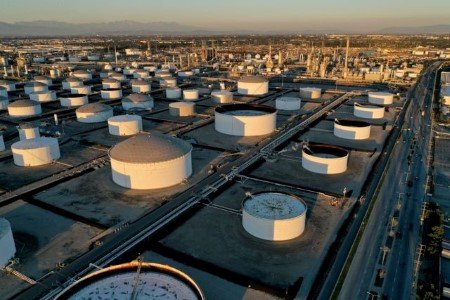 A file photo of storage tanks seen at Marathon Petroleum's Los Angeles Refinery, which processes domestic & imported crude oil, in Carson, California, U.S., March 11, 2022.