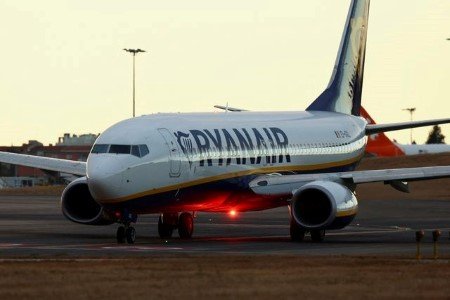 A file photo of Ryanair plane preparing to take off from Lisbon Humberto Delgado Airport on the first of three days cabin crew strike in Lisbon, Portugal, June 24, 2022. 