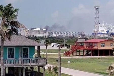 Smoke billowing from the Freeport LNG plant in Quintana, Texas, U.S., June 8, 2022, in this still image obtained from a social media video on June 9, 2022. 