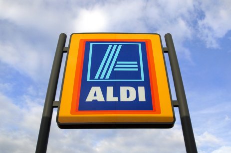 The Aldi logo on an outdoor sign 