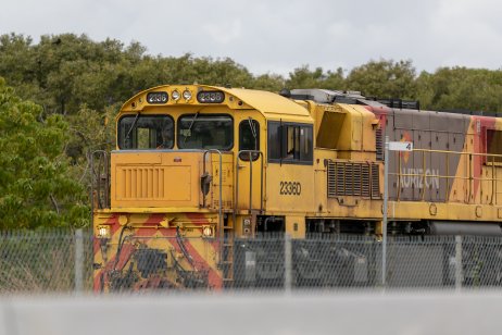 Aurizon diesel locomotive carrying freight in Queensland, Australia
