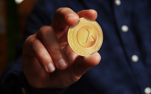 Hand holding an Avalanche coin