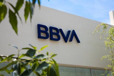 A picture of BBVA bank in San Telmo mall in Aguascalientes, Mexico, showing the BBVA bank logo