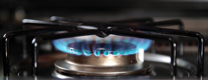 Typical blue gas flame of a gas stove