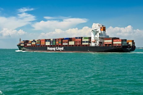 Hapag-Lloyd container ship in the Solent off Portsmouth, England