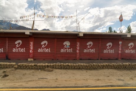 Bharti Airtel advertised over a wall in Leh, Ladakh in north India. Bharti Airtel, also known as Airtel, is an Indian global telecommunications services company based in Delhi, India.