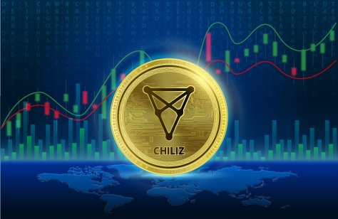 The CHZ coin in front of a price graph