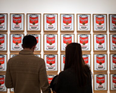 Art admirers at New York's MOMA view Warhol's Campbell Soup picture