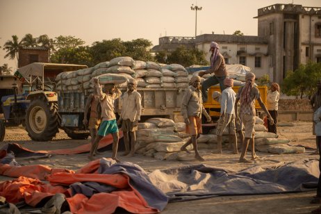 Labourers moving cement in India