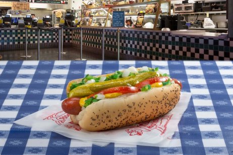 Photo of a Chicago-style hot dog at Portillo's